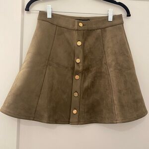 Olive green suede mini a line skirt